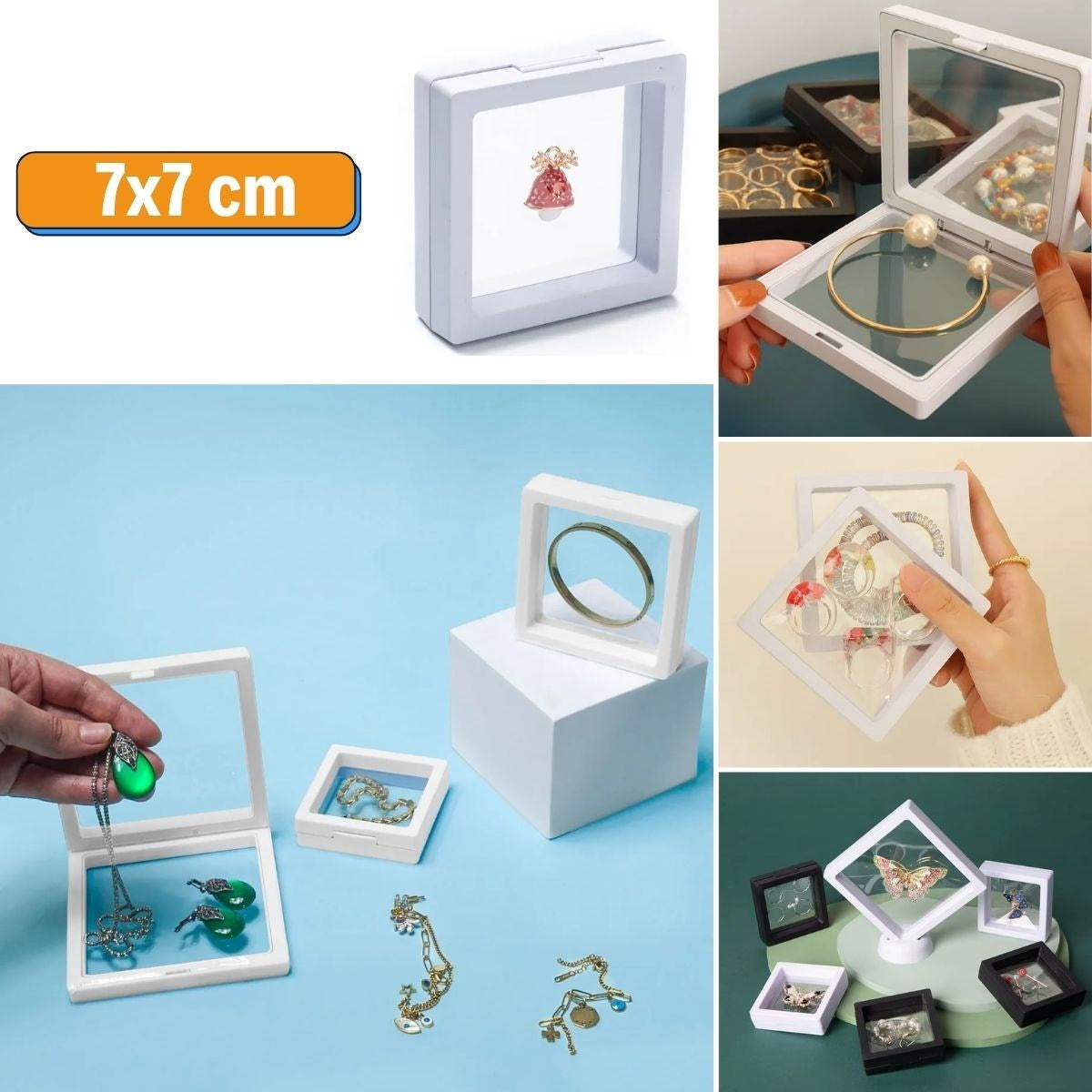 7x7 cm Standlı 3D Takı Ziynet Hatıra Koleksiyon Saklama Kutusu Şeffaf Film Çerçevesi (5286)