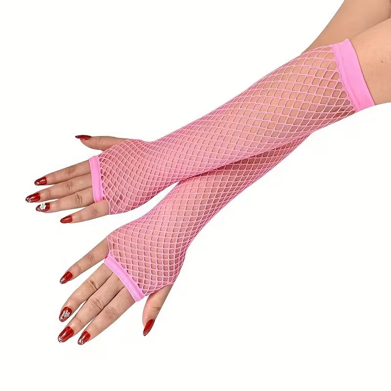 80’ler 90’lar Retro Neon Pembe File Parmaksız Eldiven 26 cm (5286)