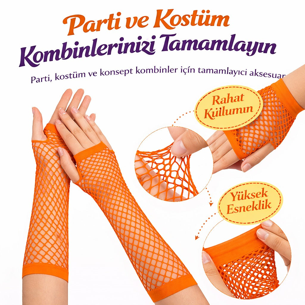 80 ler 90 lar Retro Turuncu File Parmaksız Eldiven 26 cm (5286)