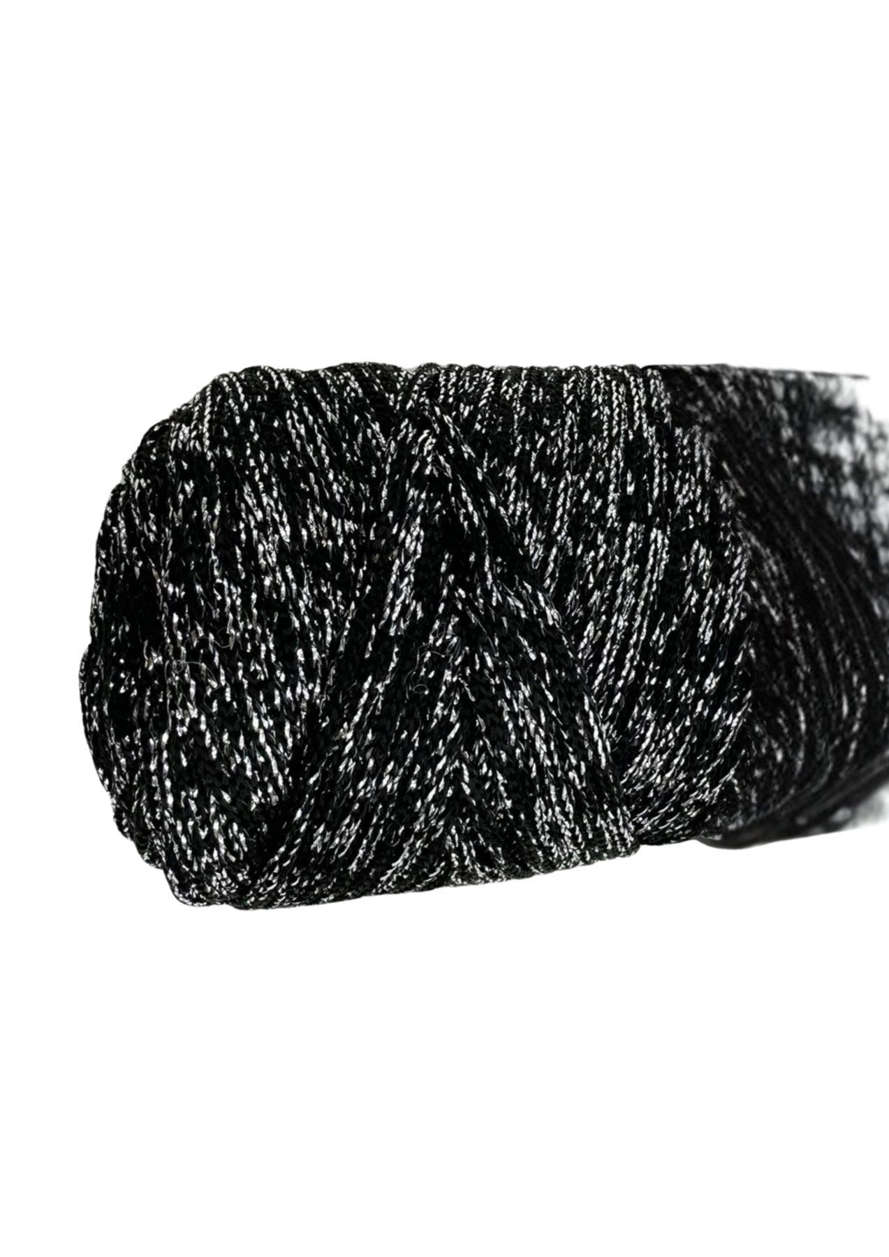 Makrome İpi 3mm Polyester Siyah Gümüş  Simli