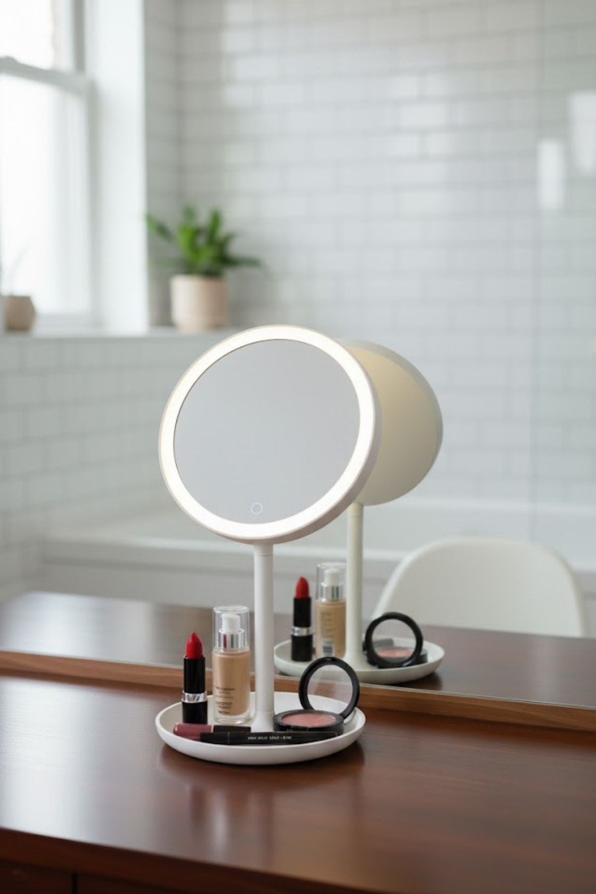 ANKAVERSE® LED Işıklı Yuvarlak Makyaj Aynası – Dokunmatik Ayarlanabilir Işık Tonlu, 360° Döner Masaüstü Profesyonel Makyaj ve Cilt Bakım Aynası