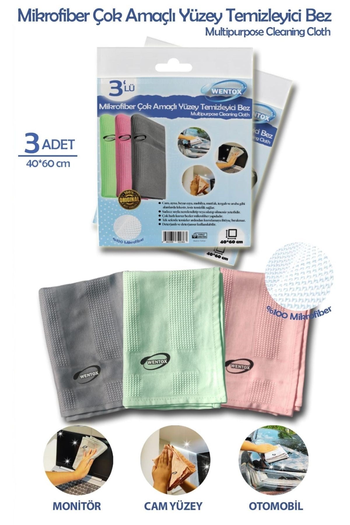 ANKAVERSE® İz Bırakmaz Mikrofiber Temizlik Bezleri - 3'lü Set