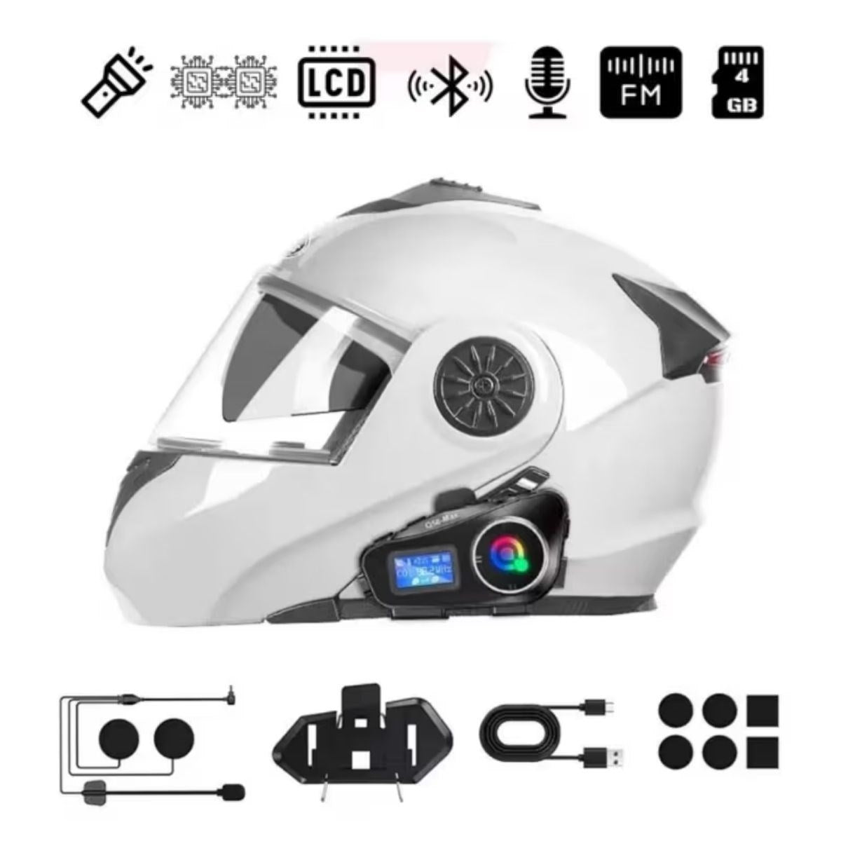 ANKAVERSE® Q58 Motorsikletler İçin Fener Özellikli SD Kart Bölümlü LCD Ekranlı Kablosuz Bluetooth Kulaklıklı – Suya Dayanıklı Kask Kulaklığı