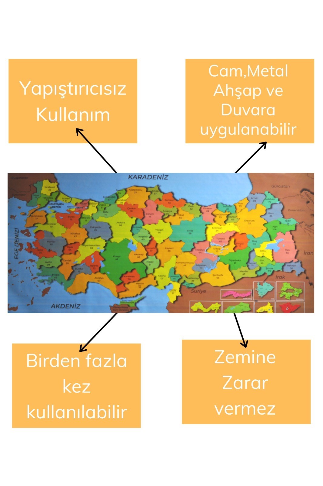 ANKAVERSE® Manyetik Renkli Türkiye Haritası Duvar Sticker'ı - 118x56 cm