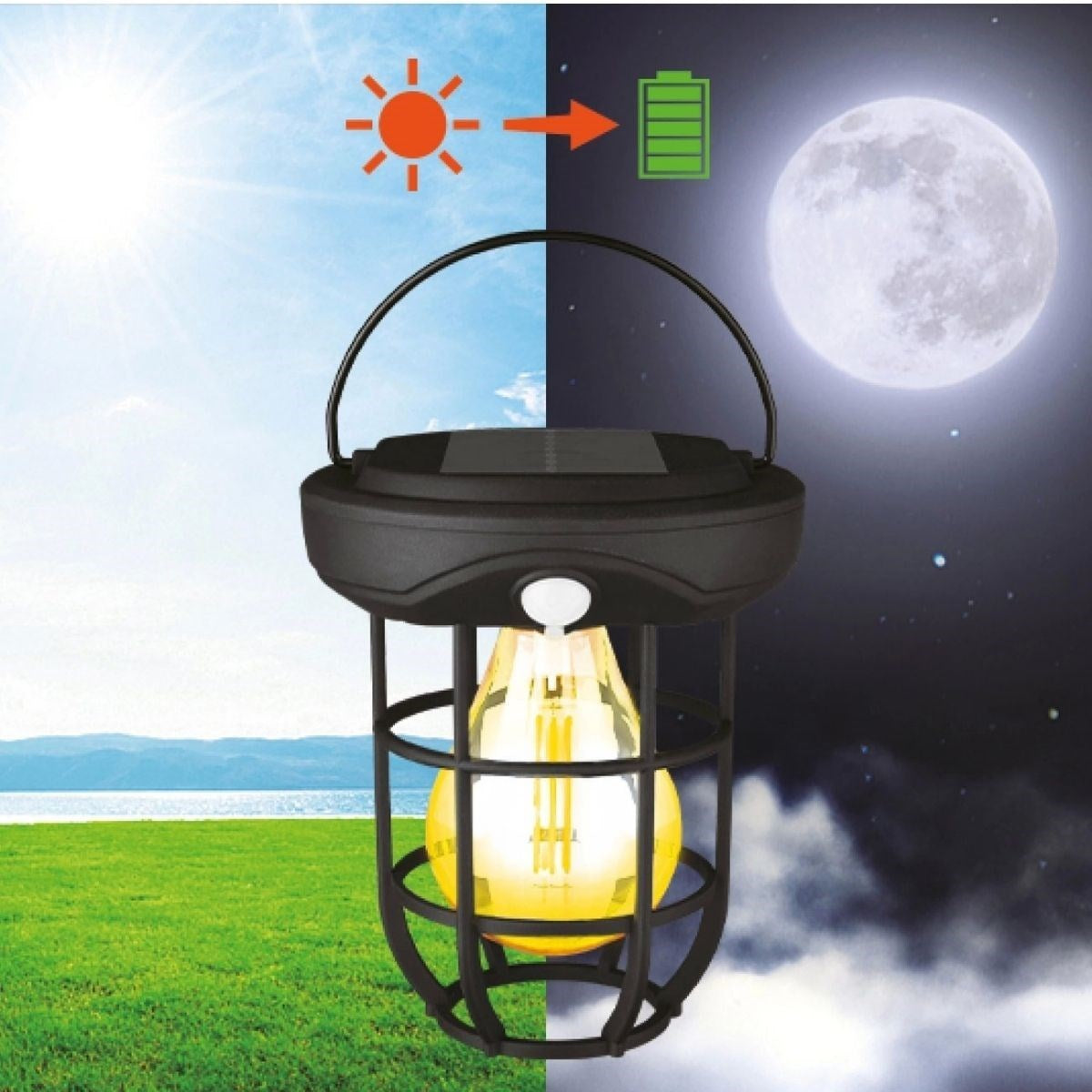 ANKAVERSE® Solar Kamp Feneri – Güneş Enerjili, Otomatik Şarj ve Gece Işığı, Taşınabilir ve Asılabilir LED Dış Mekan Lamba