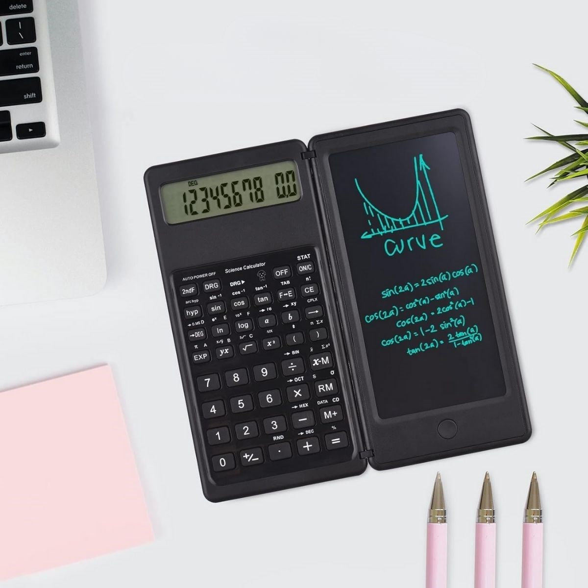 ANKAVERSE® Katlanabilir Bilimsel Hesap Makinesi - Silinebilir LCD Tabletli