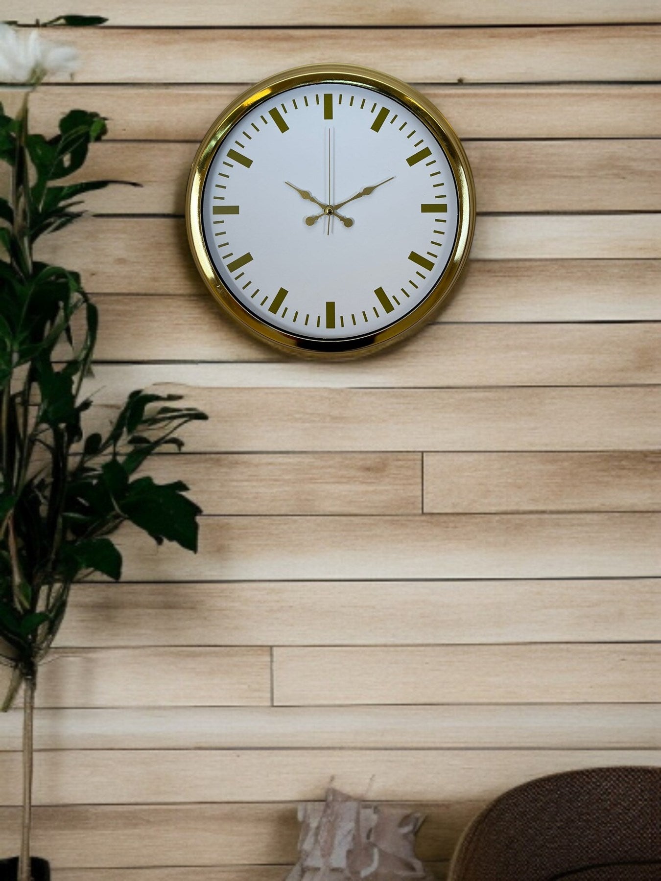 Zentime Gold & White Lüks Tasarım 40 Cm Gold Metal Duvar Saati