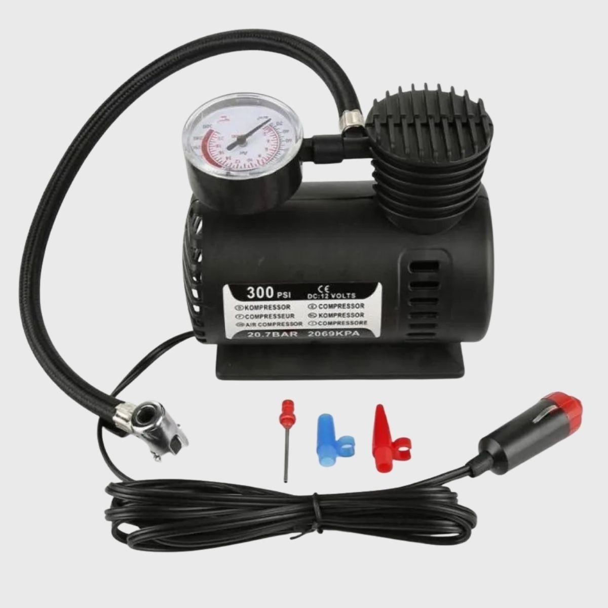 ANKAVERSE® 300 PSI Güçlü Taşınabilir Hava Kompresörü–Araba, Motosiklet, Bisiklet ve Top Şişirme İçin Çakmaklıklı Lastik Şişirme Pompası