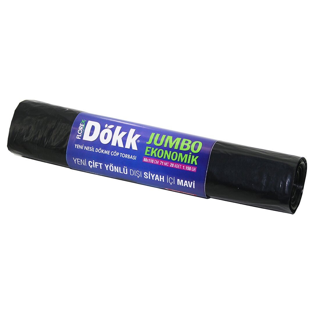 180 ADET FLOREX-619 DÖKK ECO JUMBO ÇİFT YÖNLÜ  20PCS 80X110CM ÇÖP TORBASI 9x20=180 (5286)