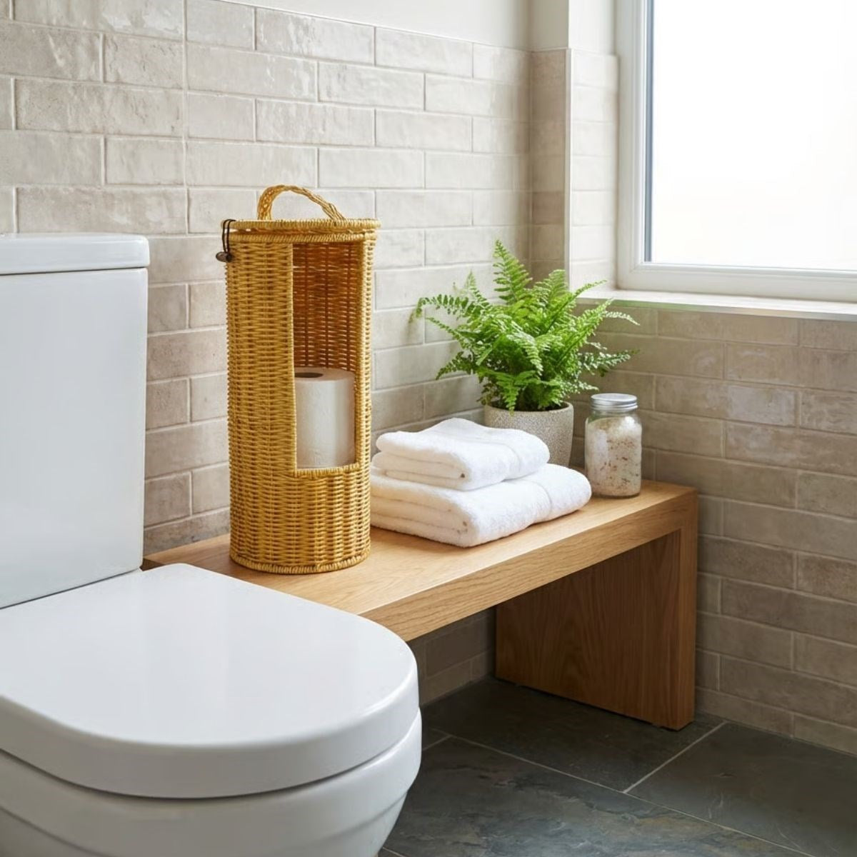 ANKAVERSE® Askılı Plastik Rattan Tuvalet Kâğıdı Standı – Hasır Görünümlü, Kapaklı, Yedekli WC Kâğıtlık, Banyo ve Tuvalet İçin Dekoratif Organizer