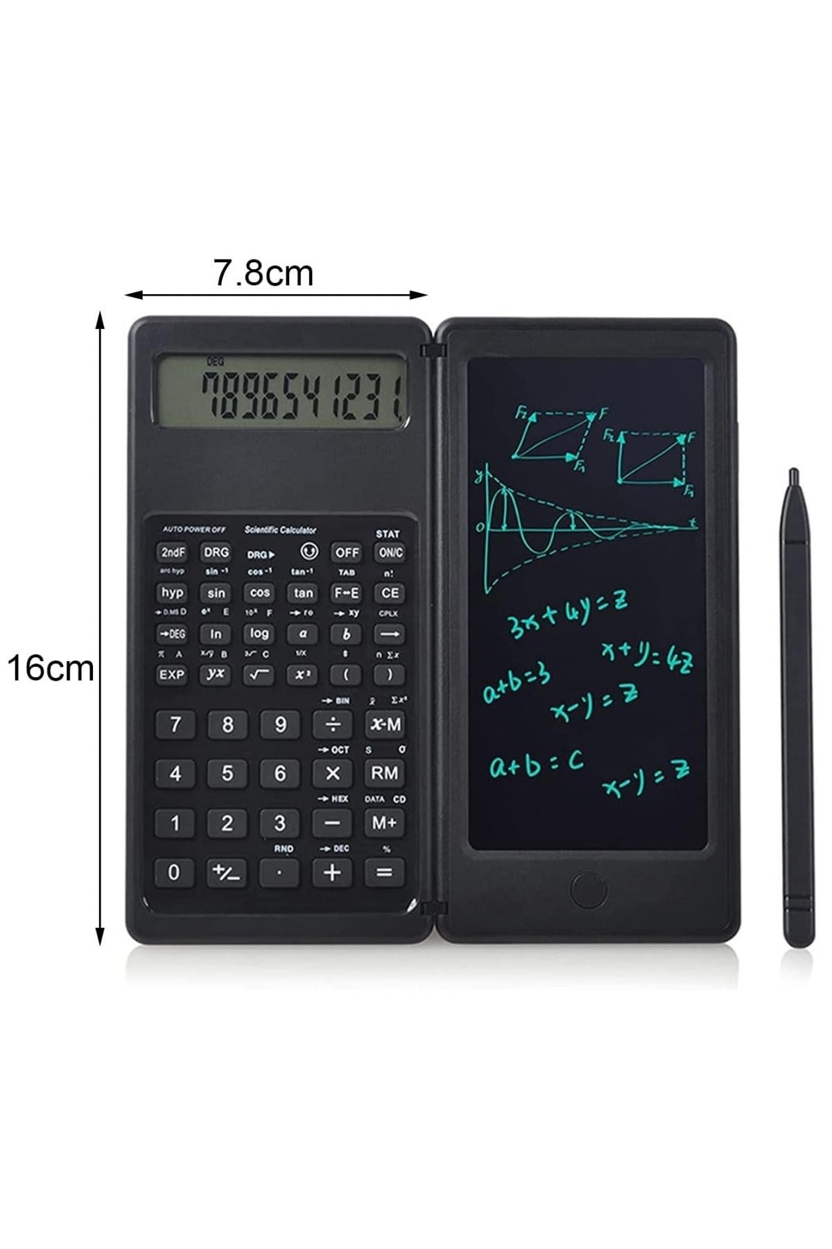 ANKAVERSE® Katlanabilir Bilimsel Hesap Makinesi - Silinebilir LCD Tabletli