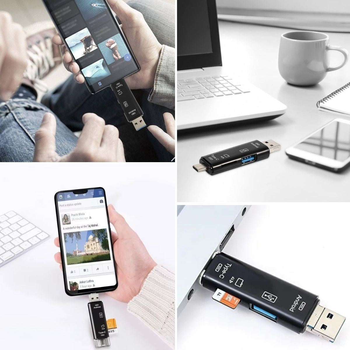 ANKAVERSE® 5 In 1 Çok Fonksiyonlu USB 2.0 Micro Sd Kart Okuyucu - Usb/micro Usb/type-C Çıkışlı, Otg Çevirici