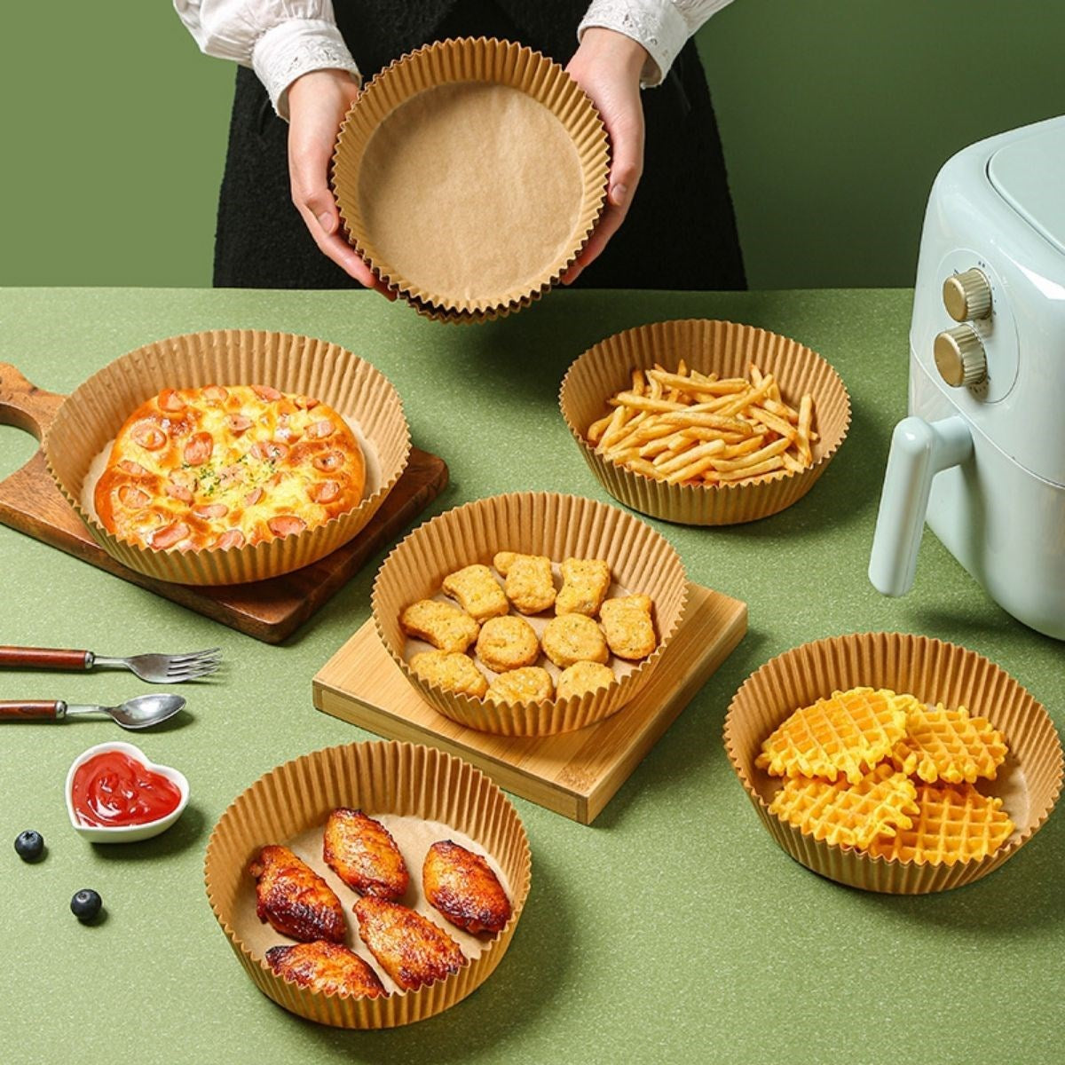ANKAVERSE® 100 Adet Air Fryer Tek Kullanımlık Pişirme Kağıdı - Yuvarlak