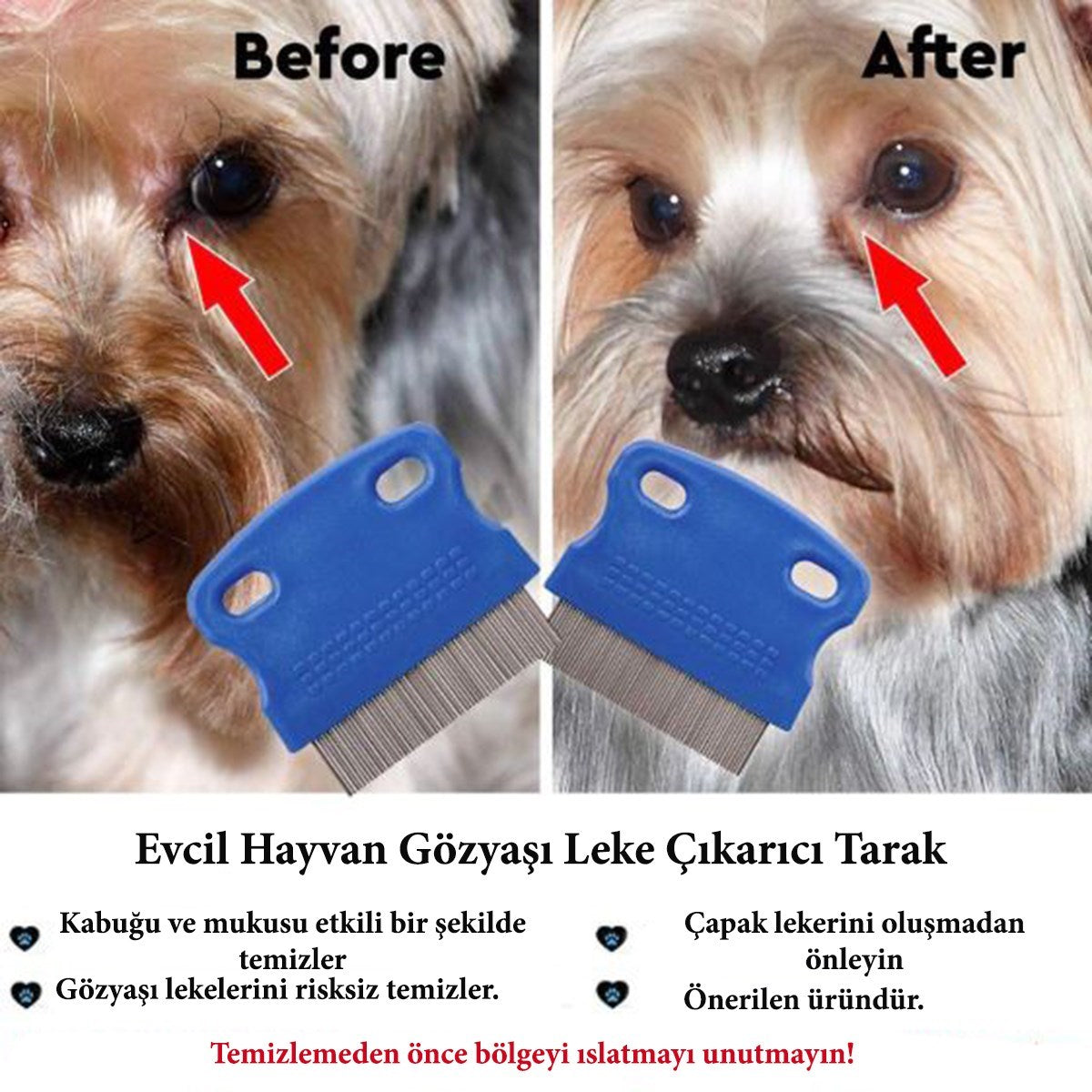 ANKAVERSE® Evcil Hayvan Kedi Köpek Pire Tarağı ve Köpek Gözyaşı Lekesi Tarağı