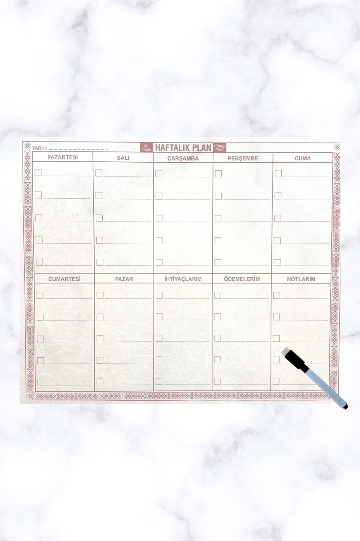 ANKAVERSE® Şeffaf Yapışkanlı Haftalık Planlayıcı (40x50 cm)