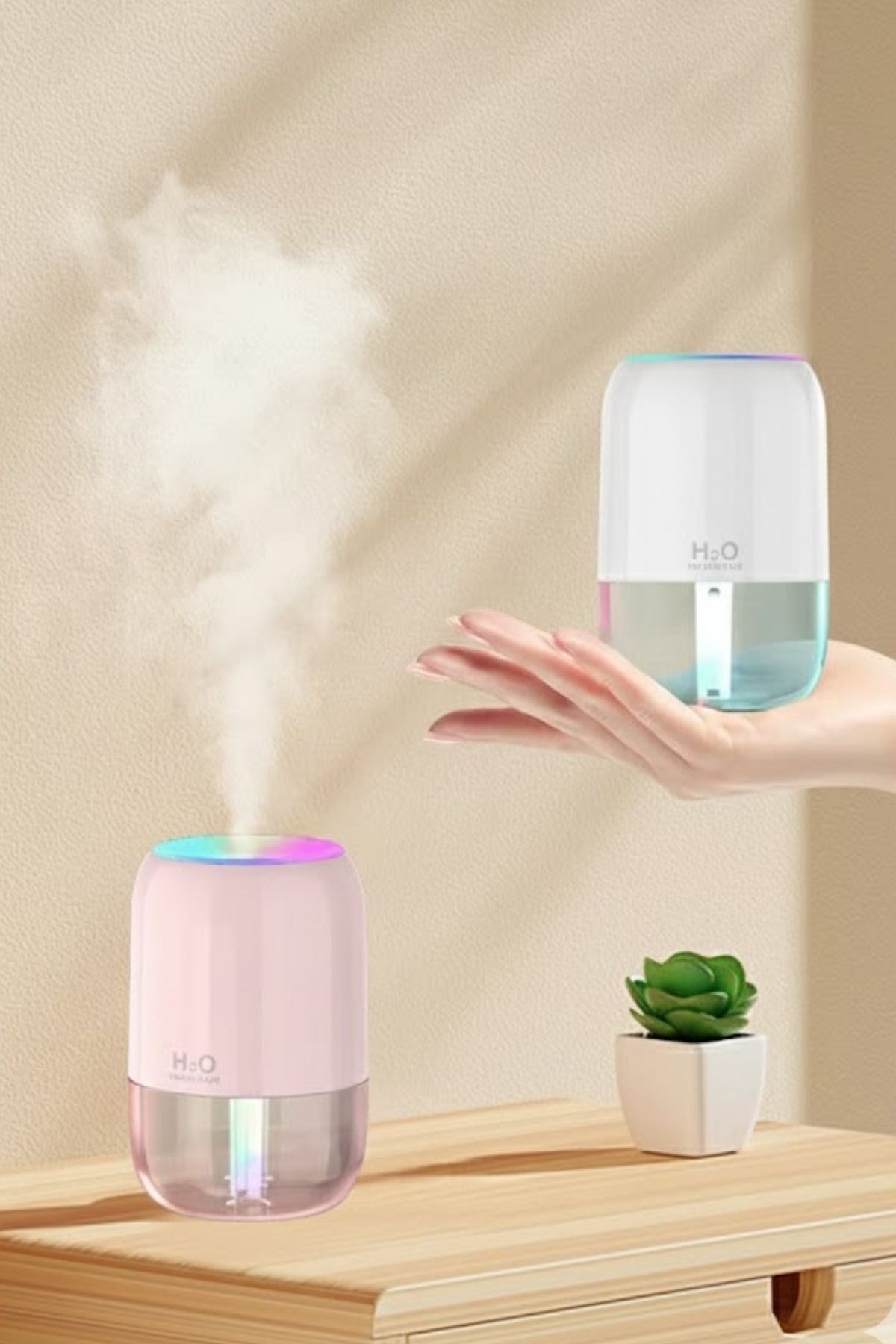 H2O Model Şeffaf Hazneli Hava Nemlendirici-Ultrasonik Soğuk Buhar Makinesi, LED Işıklı Masaüstü Oda Nemlendirici [ANKAVERSE]