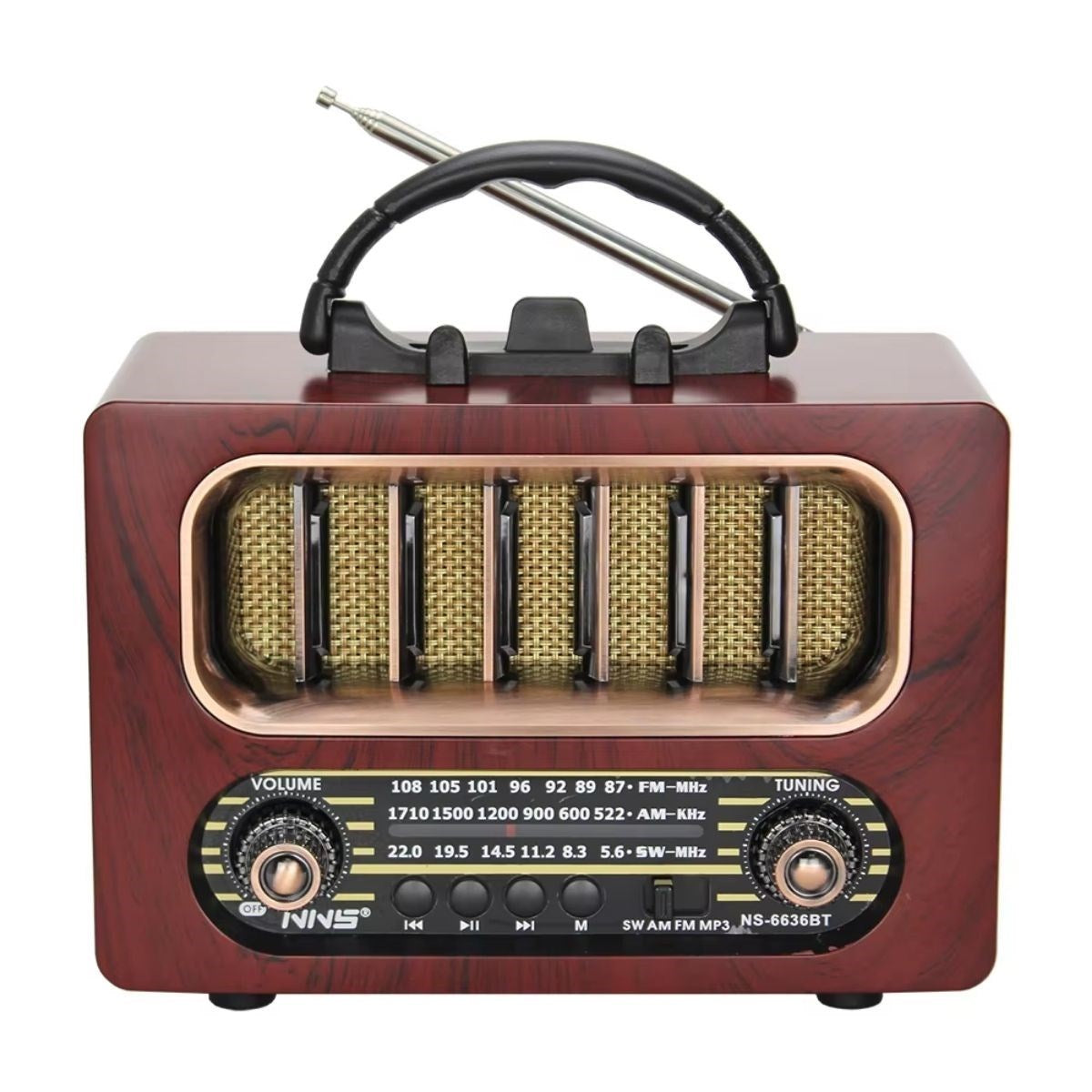 ANKAVERSE® Orta Boy Retro Ahşap Tasarım Bluetooth Hoparlörlü Radyo - FM/AM Destekli, Şarjlı ve Taşınabiliri Radyo NS-6636