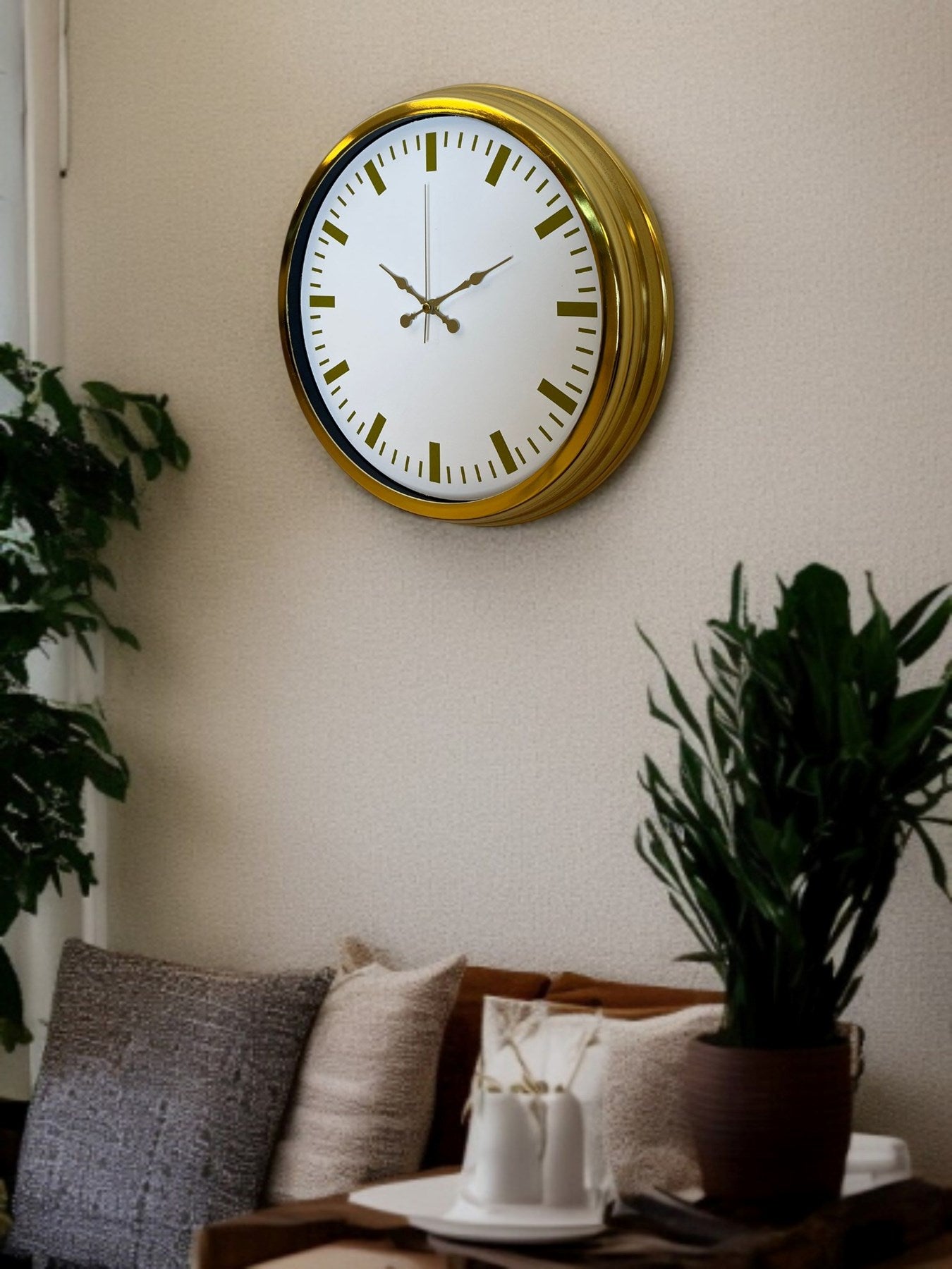 Zentime Gold & White Lüks Tasarım 40 Cm Gold Metal Duvar Saati