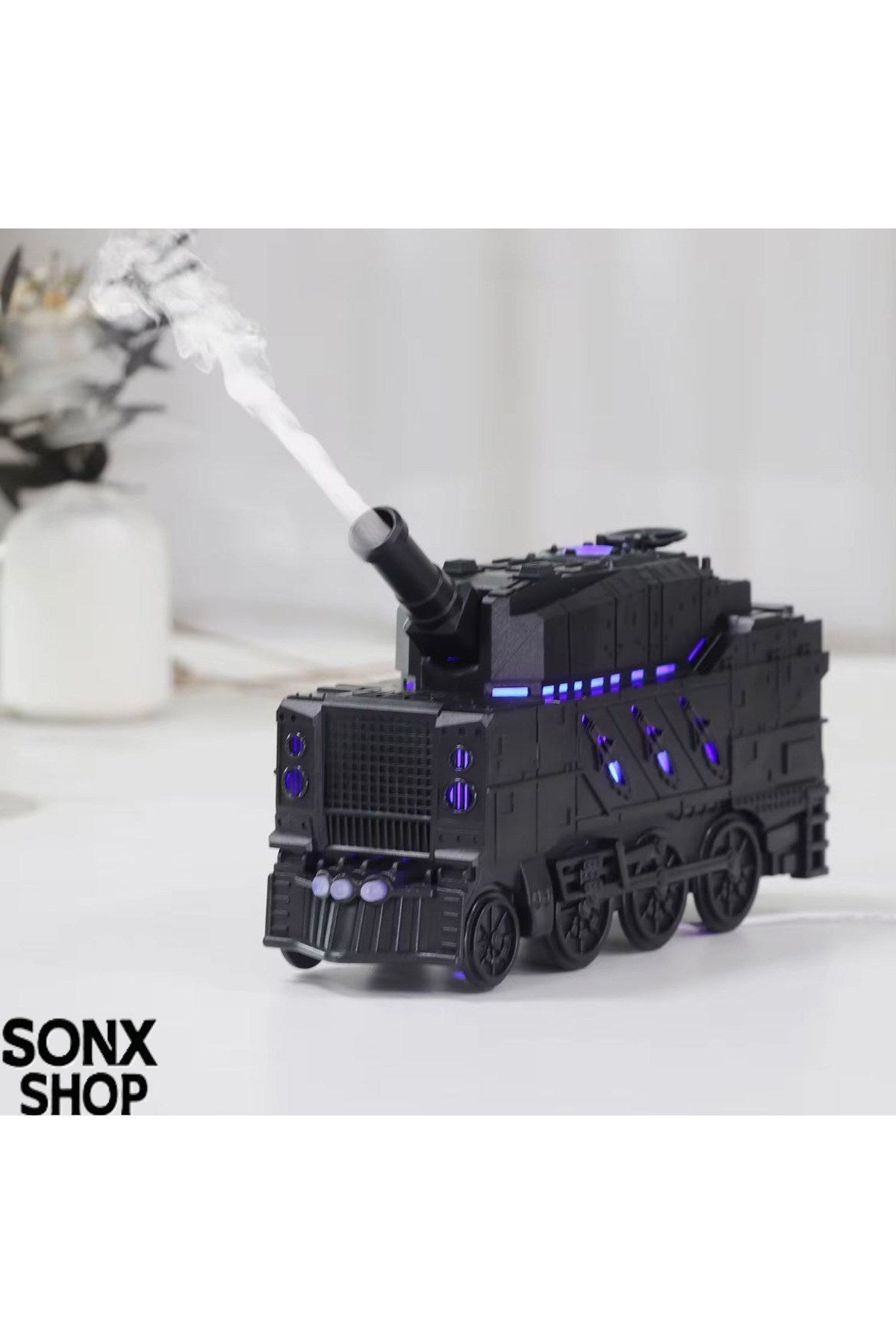 Buhar Efektli Zırhlı Tren Tasarımlı Aromaterapi Hava Nemlendirici - LED Işıklı, Sessiz ve USB Şarjlı