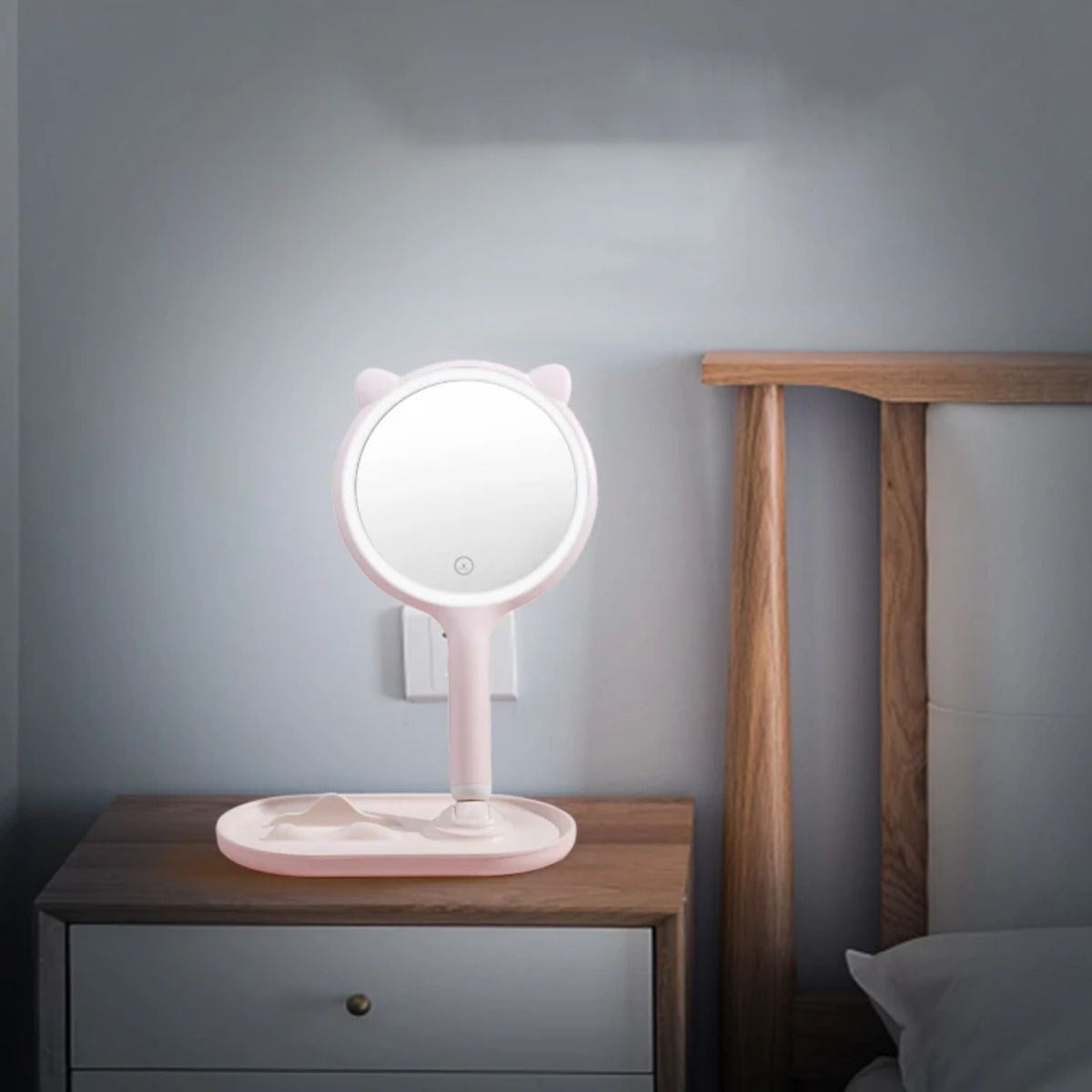 ANKAVERSE® Kedi Kulaklı LED Makyaj Aynası ve Telefon Standı