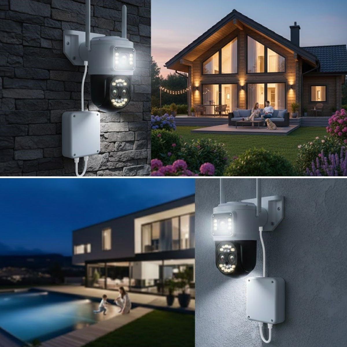 ANKAVERSE® 3 Kameralı Kablolu Akıllı Güvenlik Kamerası – 360° PTZ Hareketli, Çift Antenli, WiFi IP, Gece Görüşlü Dış Mekan Kamera