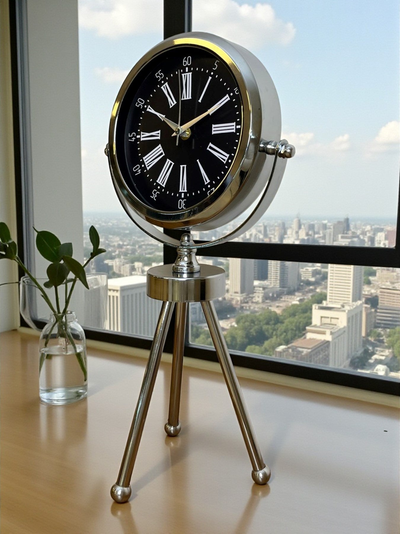Zentime Prime Krom Üç Ayaklı Metal Masa Saati