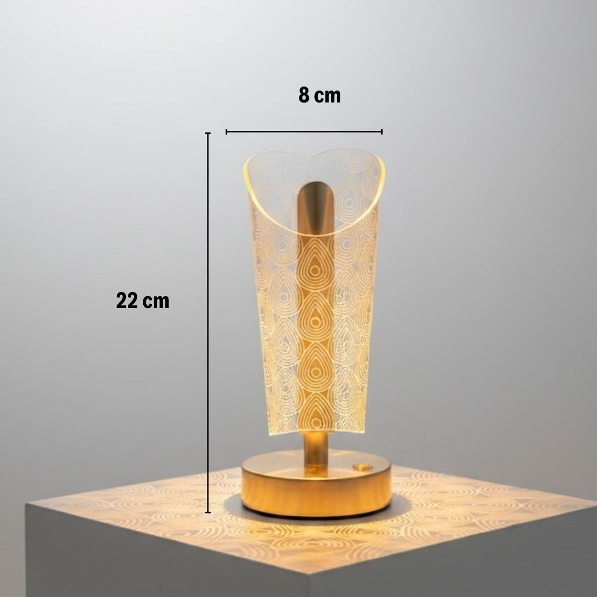 Açık Silindirik Kristal Damla Model LED Masa Lambası – Gold Tabanlı, Dokunmatik, 3 Renk Işık Modlu, Şarjlı Modern Dekoratif Gece Lambası (5286)