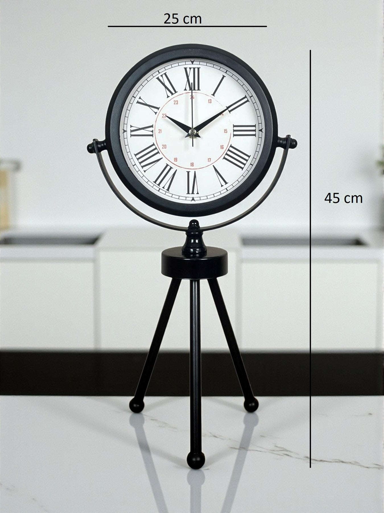 Zentime Pure Black Roma Rakamlı Üç Ayaklı Metal Masa Saati