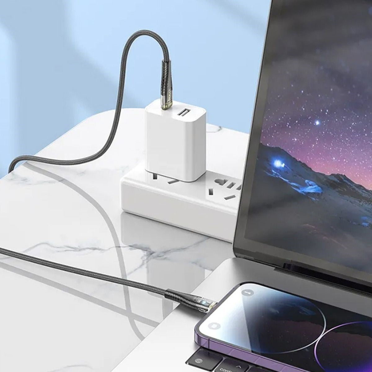 ANKAVERSE® Led Işık Uçlu Sağlam İp Kablolu USB to Lightning Hızlı Şarj Kablosu