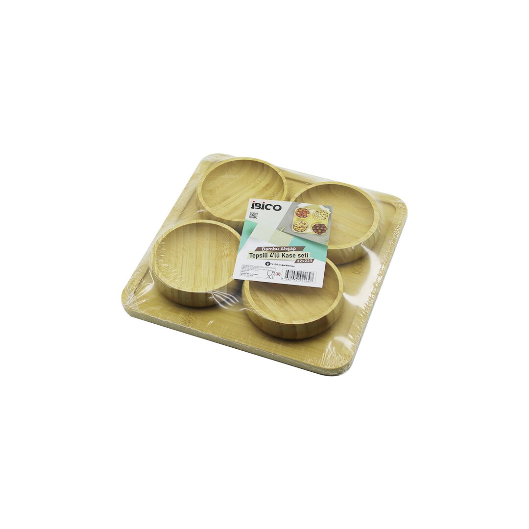 AHŞAP BAMBU 5PCS ÇEREZLİK - LOKUMLUK KASE SETİ 22X22CM (5286)