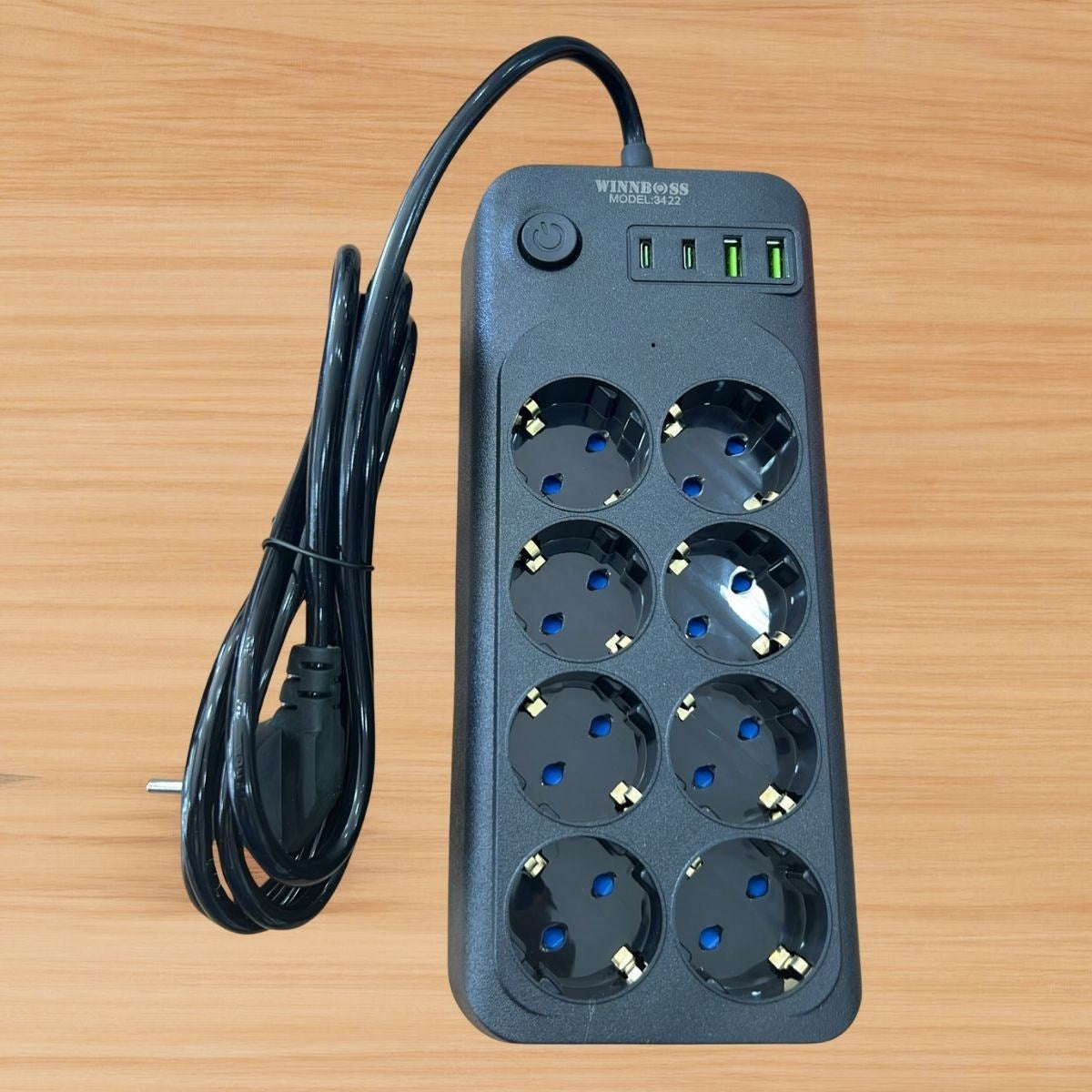 Akım Korumalı Termal Uzatma Kablosu – 8 Priz, 2 USB ve 2 Type-C Girişli, Güçlü Çoklu Priz (5286)