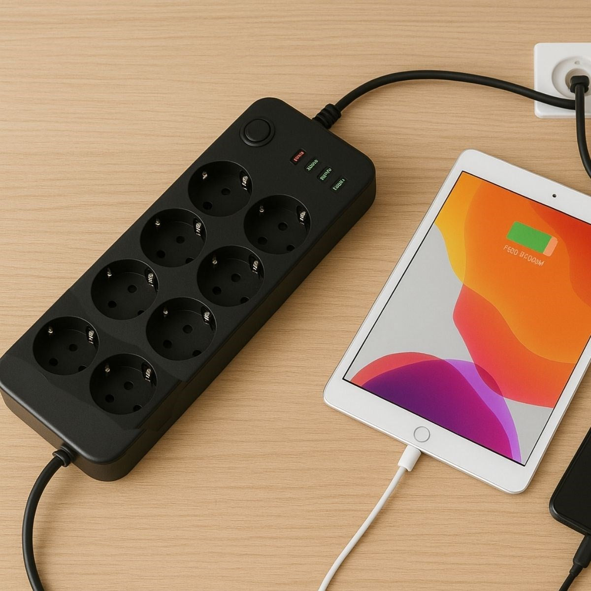 Akım Korumalı Termal Uzatma Kablosu – 8 Priz, 2 USB ve 2 Type-C Girişli, Güçlü Çoklu Priz (5286)