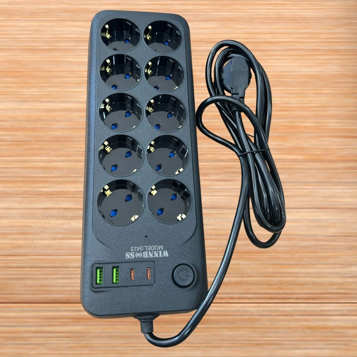 Akım Korumalı Termal Uzatma Kablosu – 10 Priz, 2 USB ve 2 Type-C Girişli, Güçlü Çoklu Priz (5286)