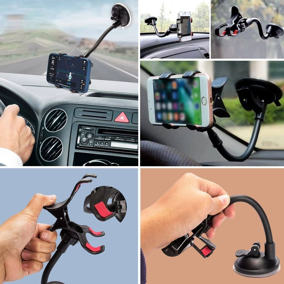 Akrobat Cama Sabitlenen Güçlü Vakumlu 360 Derece Dönen Tüm Modellere Uyan Oto Telefon Tutucu (5286)