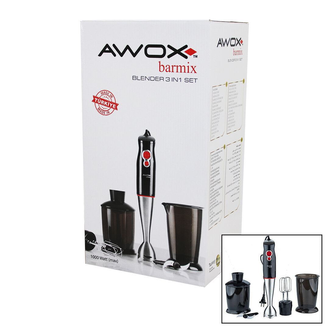 AWOX BARMİX 3İN1 BLENDER SETİ ÇELİK 2Lİ MİKSER ÇELİK RONDO BIÇAK ÇELİK 4 KANATLI BIÇAK 1000W (5286)