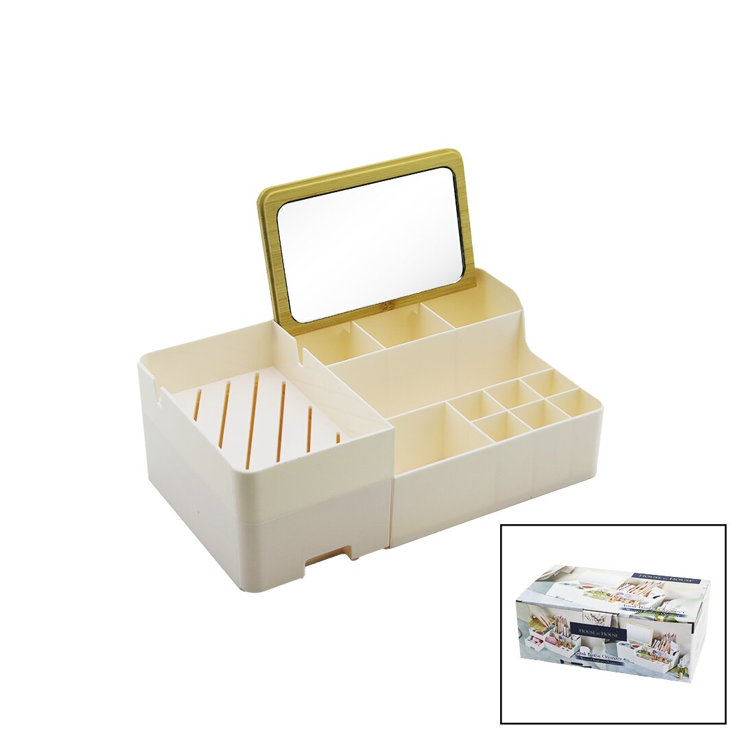 AYNALI BAMBU - ÇEKMECELİ MAKYAJ - TAKI ORGANİZER SERT PLASTİK 13 BÖLMELİ 28.5X17.5X9.5CM (5286)