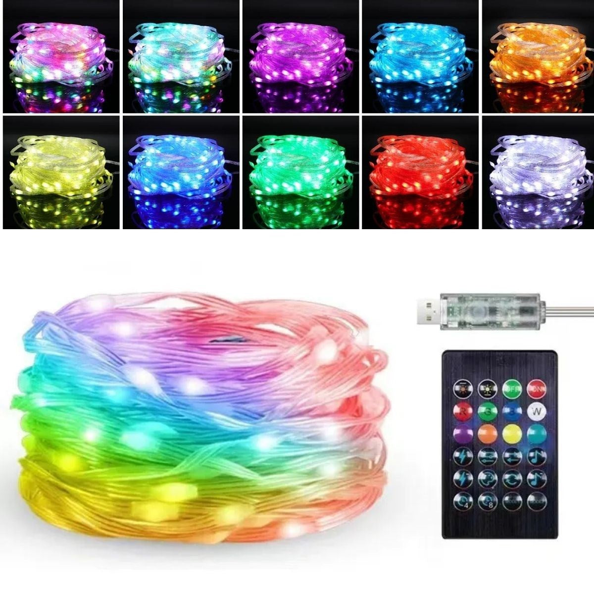 10 MT Uzaktan Kumandalı USB LED Işık - Çok Modlu Dekoratif Ortam Aydınlatmas