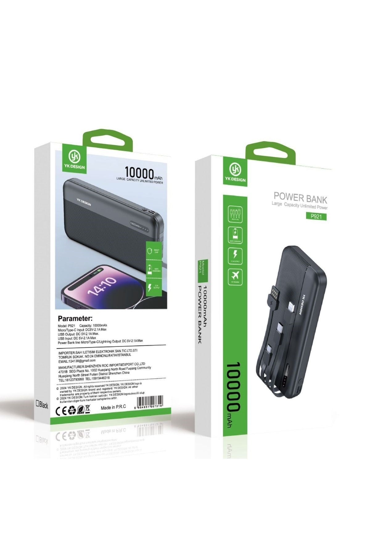 ANKAVERSE® 10000 mAh Micro Type-C USB Lightning 4 Kablolu Hızlı Kablosuz Şarj Powerbank
