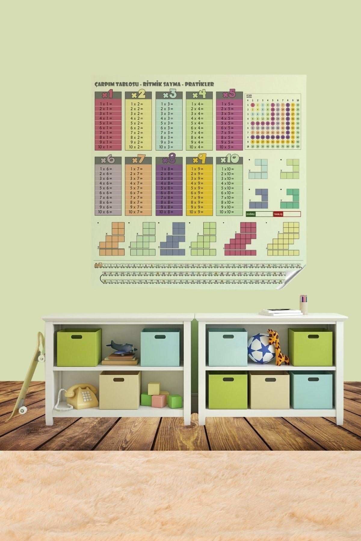 ANKAVERSE® 70x70cm Statik İz Bırakmaz Kağıt Renkli Çarpım Tablosu