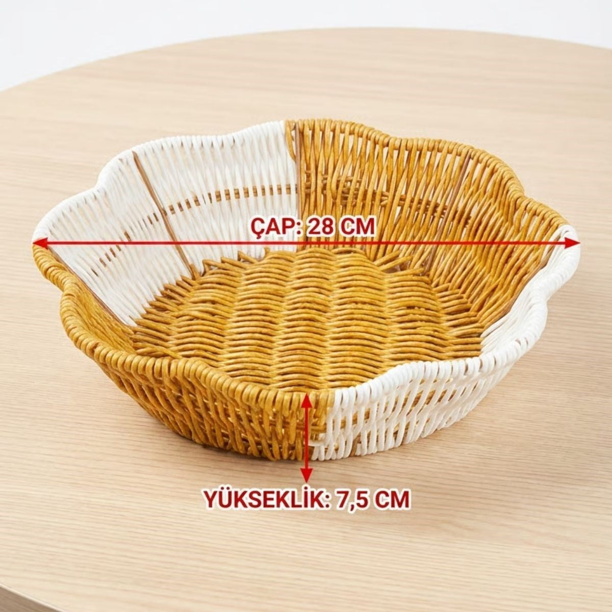 ANKAVERSE® Çiçek Model Çift Renkli Plastik Rattan Ekmek ve Meyve Sepeti - Çok Amaçlı Banyo ve Mutfak Düzenleyici - Yıkanabilir Organizer