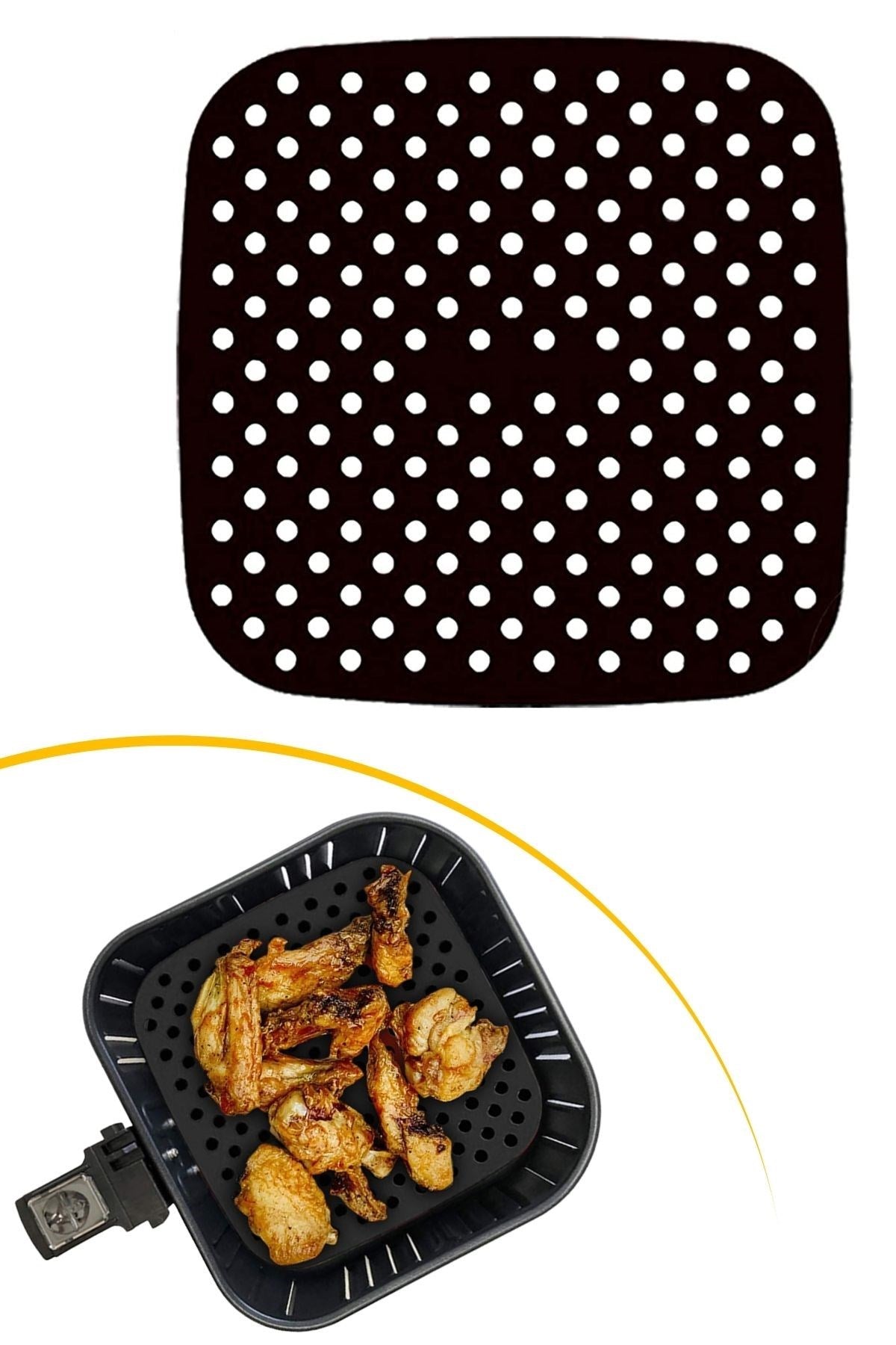 ANKAVERSE® Siyah Silikon Airfryer ve Fırın Matı - Isıya Dayanıklı, 21.5 cm Kare