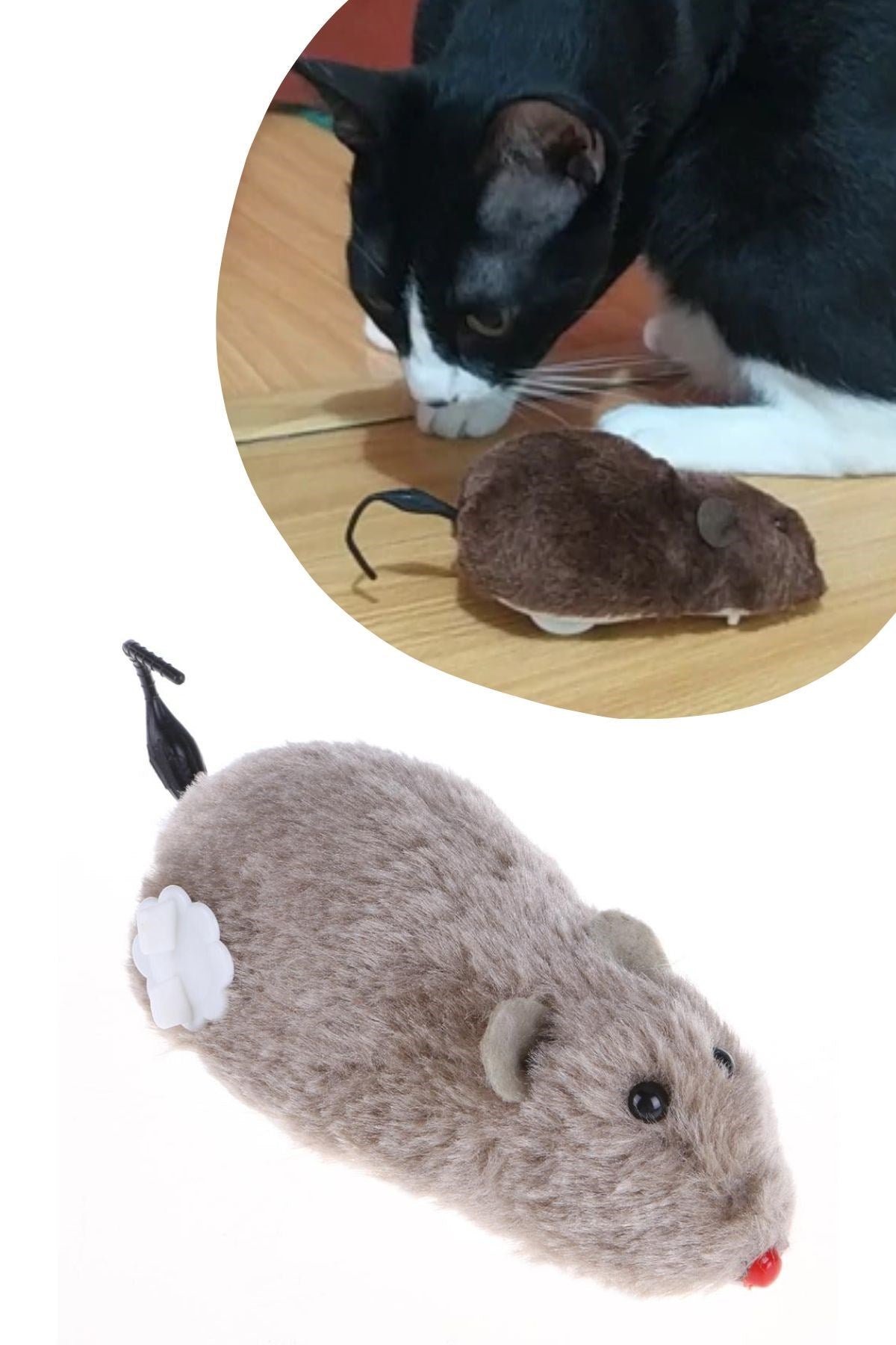 ANKAVERSE® İnteraktif Kurmalı Tüylü Fare Kedi Oyuncağı