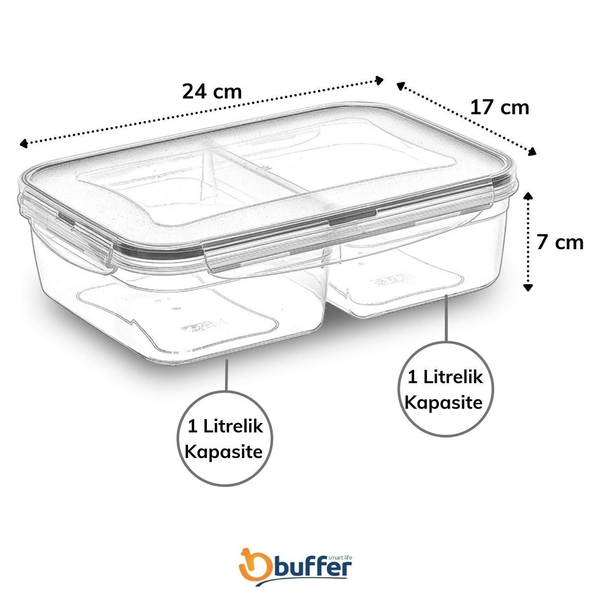 ANKAVERSE® 2 Bölmeli Kilitli Saklama Kabı - 2 Litre