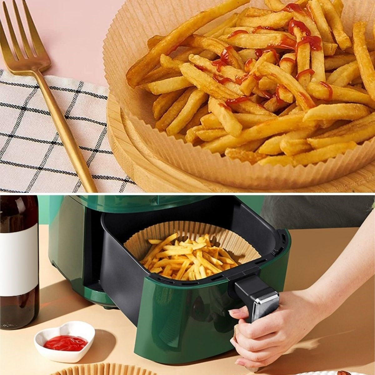 ANKAVERSE® 100 Adet Air Fryer Tek Kullanımlık Pişirme Kağıdı - Yuvarlak