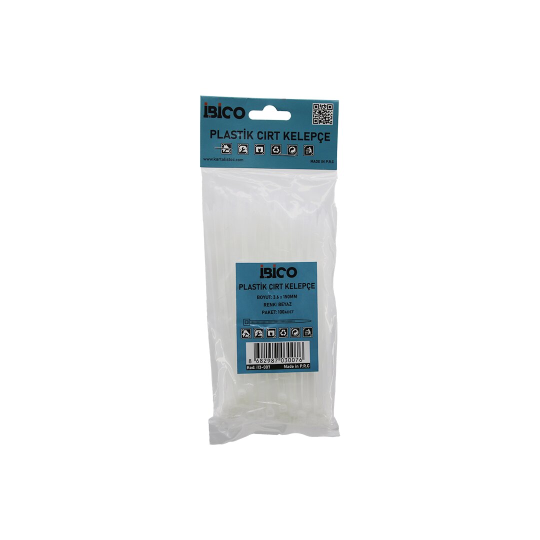 BEYAZ   3.6X150MM  PLASTİK CIRT KELEPÇE  100PCS (5286)