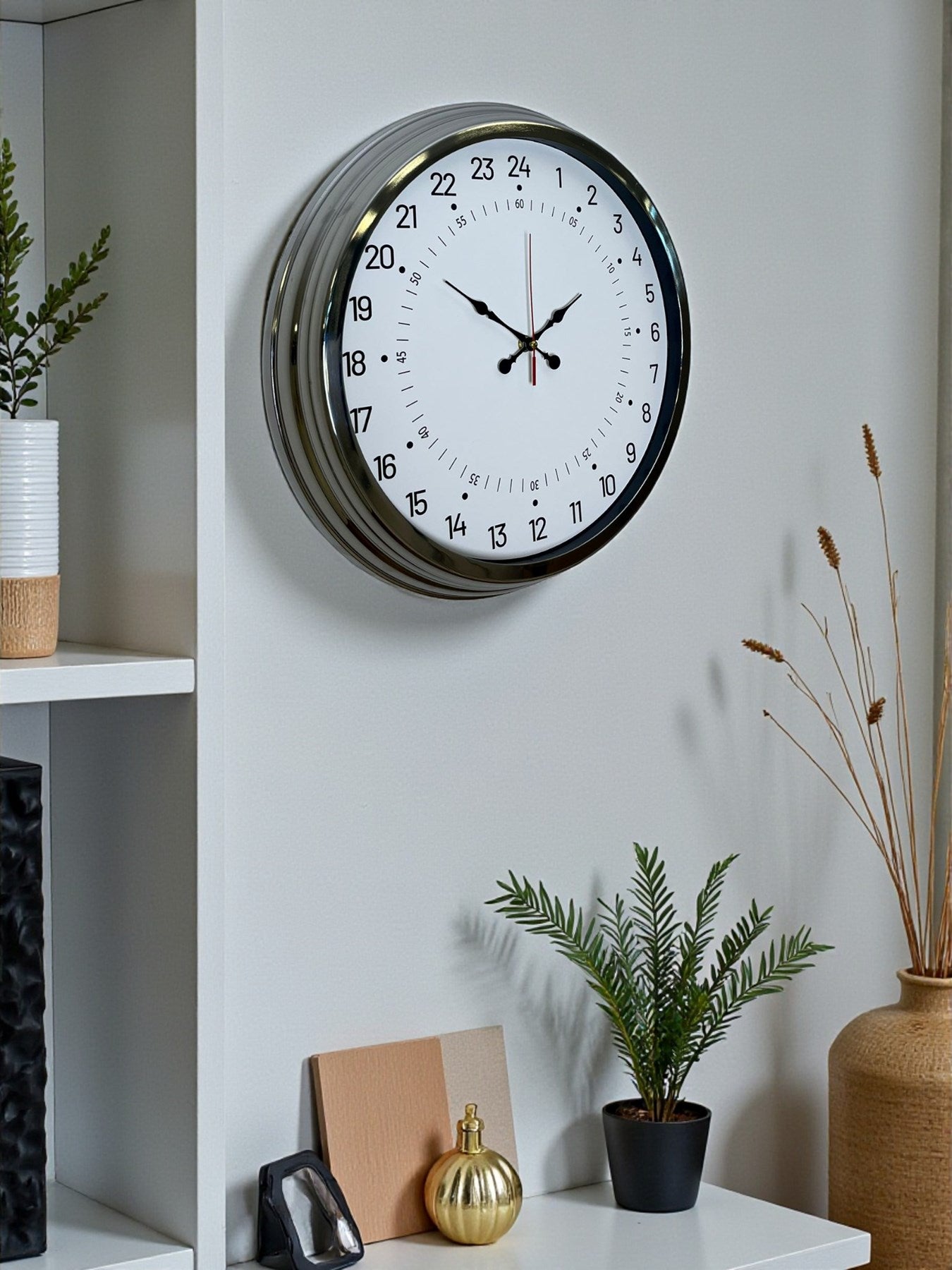 Zentime Krom 40 Cm Metal 24 Saat Göstergeli Özel Tasarım Duvar Saati