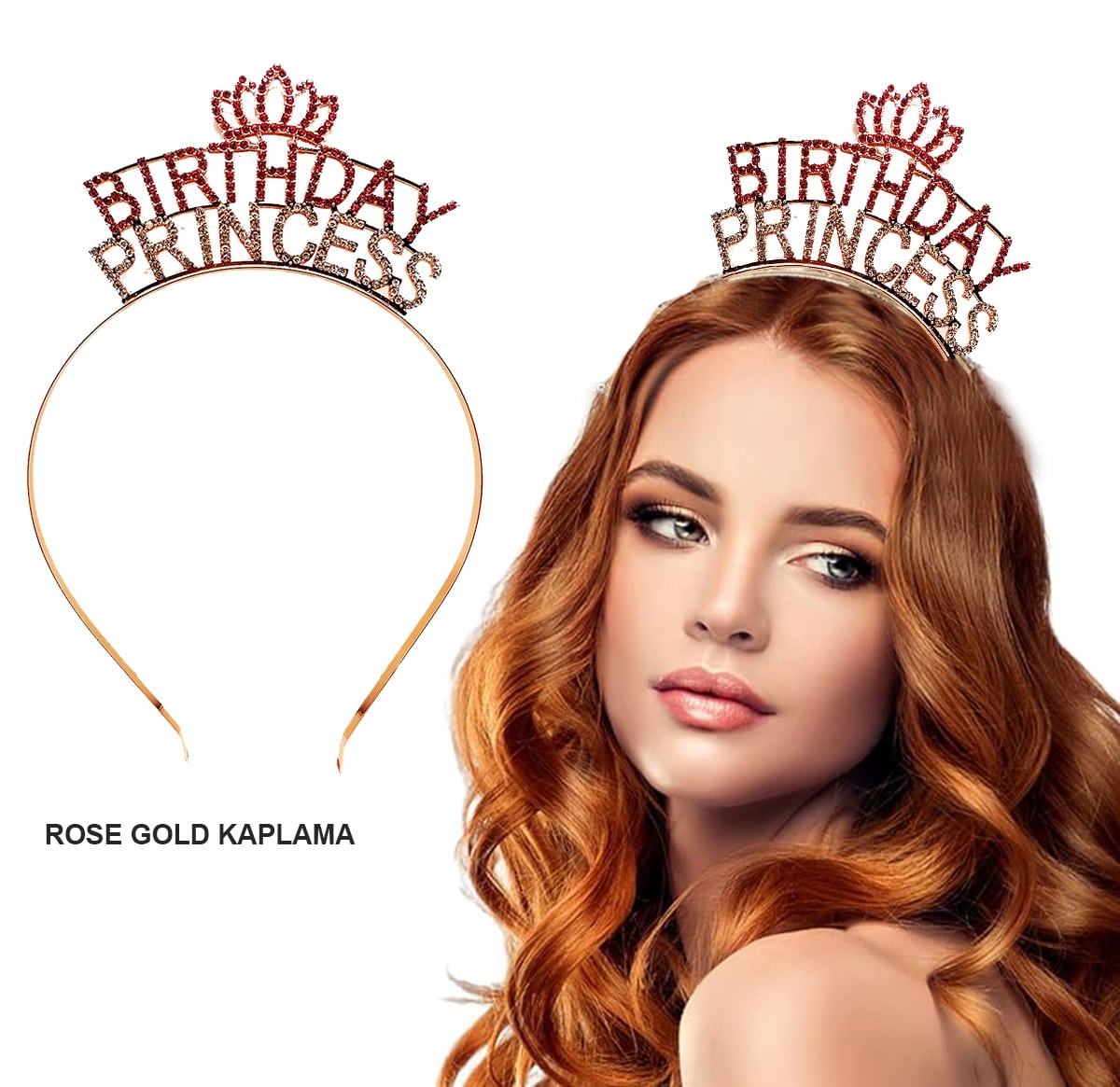 Birthday Princess Kristal Taç - Rose Gold Kaplama (5286)