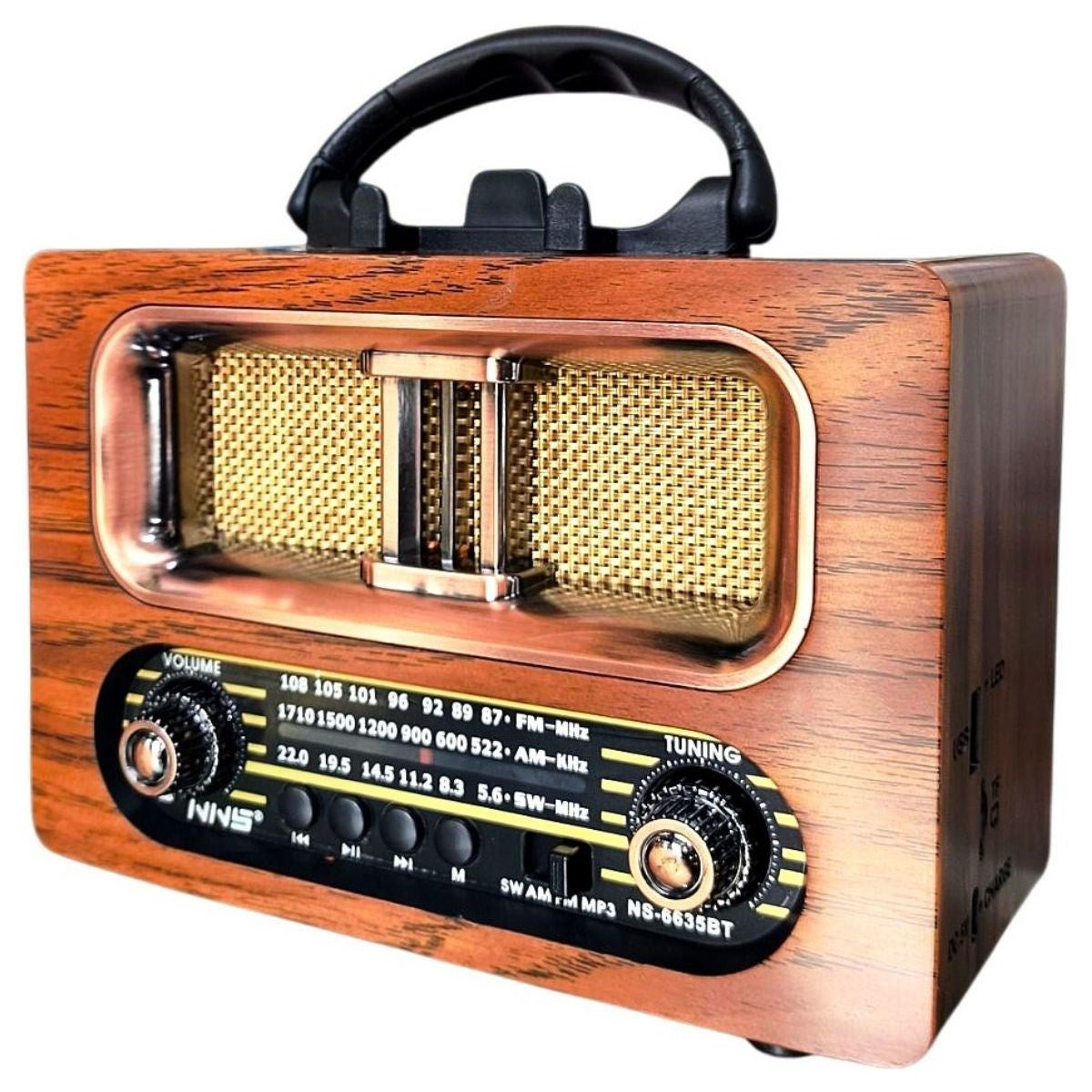 Büyük Boy Retro, Nostaljik, Ahşap Tasarım Bluetooth Hoparlörlü, Şarjlı, Taşınabilir FM/AM Destekli Radyo NS-6635 (5286)