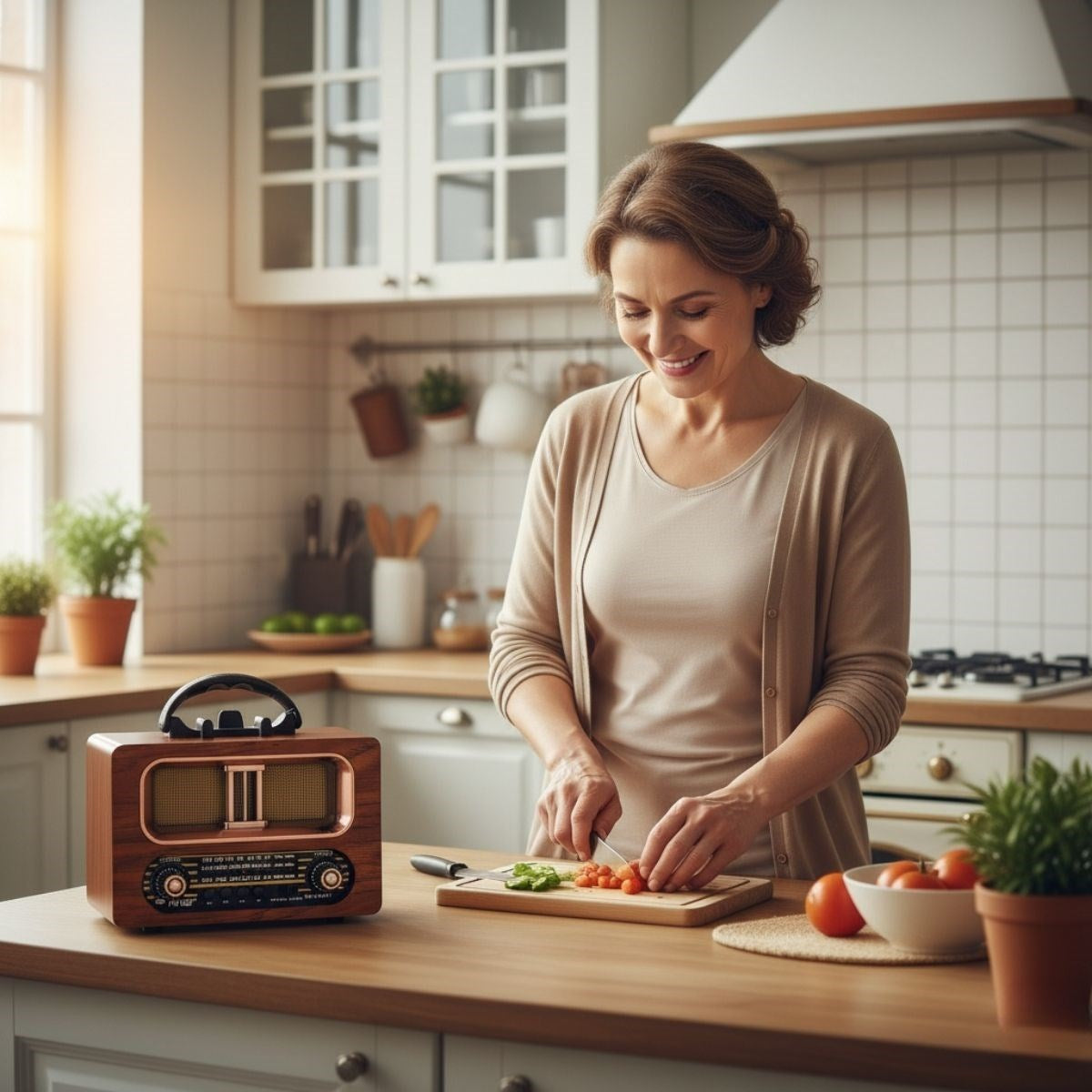Büyük Boy Retro, Nostaljik, Ahşap Tasarım Bluetooth Hoparlörlü, Şarjlı, Taşınabilir FM/AM Destekli Radyo NS-6635 (5286)