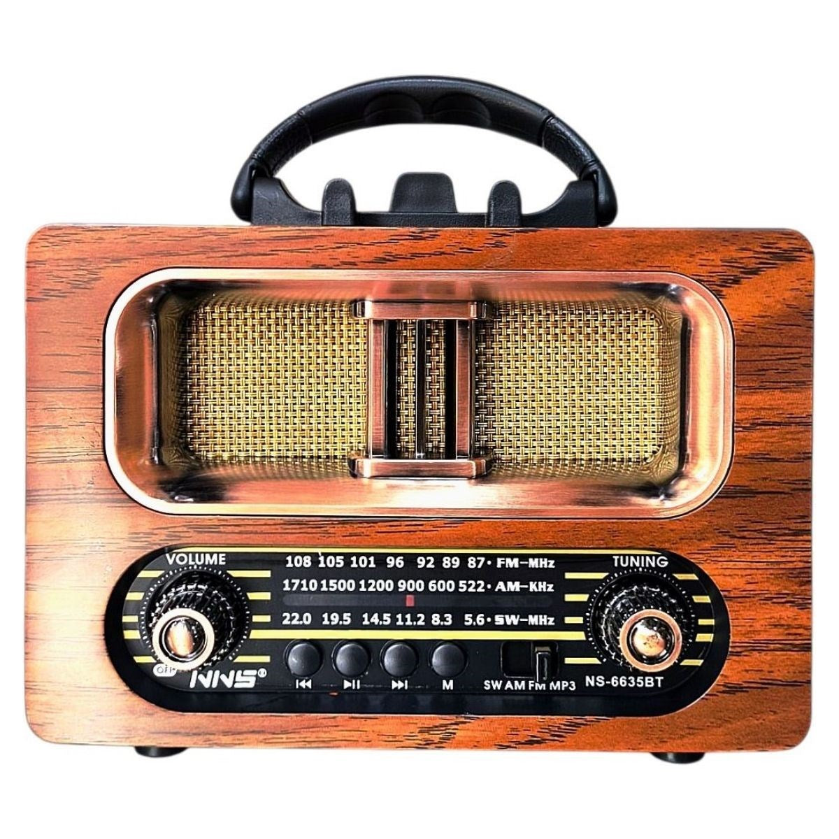 Büyük Boy Retro, Nostaljik, Ahşap Tasarım Bluetooth Hoparlörlü, Şarjlı, Taşınabilir FM/AM Destekli Radyo NS-6635 (5286)
